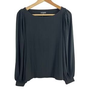 J. Crew Matte Jersey Puff Sleeve Shirt Black Women Size Medium NEW